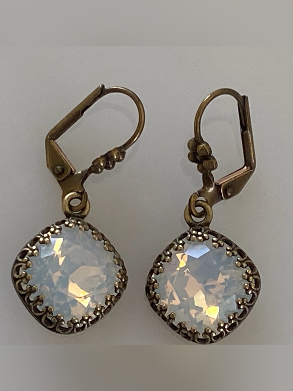 Brass & White Crystal Earrings